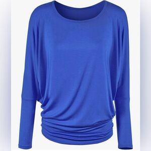 Flowy and Comfort Draped Long Sleeve Batwing Dolman -royal brite